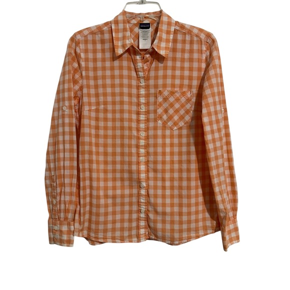 Patagonia Womens‎ Button Up Shirt  Orange White Gingham Check Organic Cotton - Picture 5 of 8